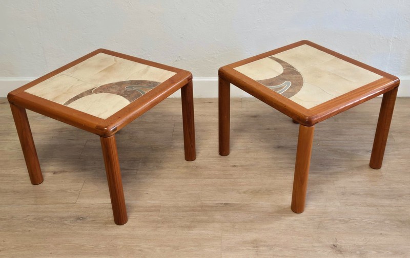Pair Danish Haslev Tiled Teak End Tables-Vintage Tue Poulson Arizona End Tables gallery