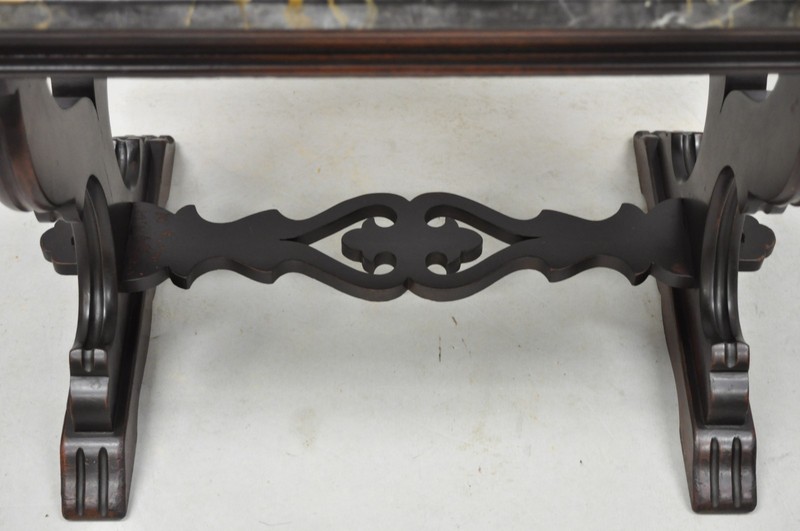 Antique Renaissance Style Carved Walnut Marble Top Side Table from Bloomingdales gallery
