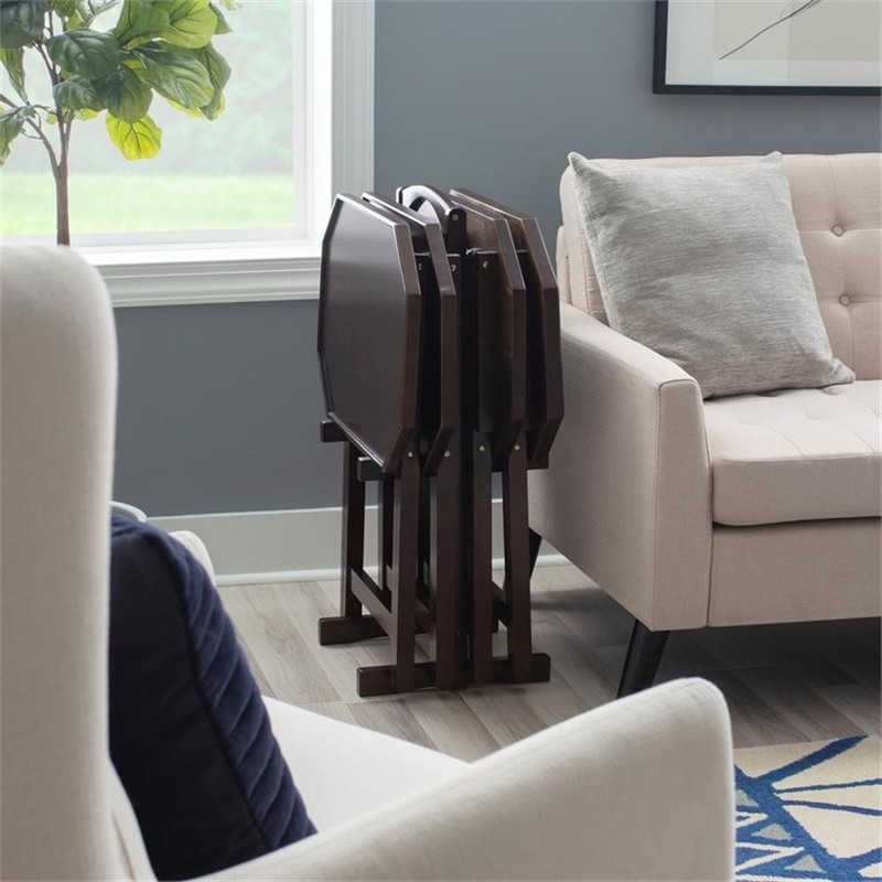 Linon James Wood Five Piece Tray Table Set in Espresso gallery