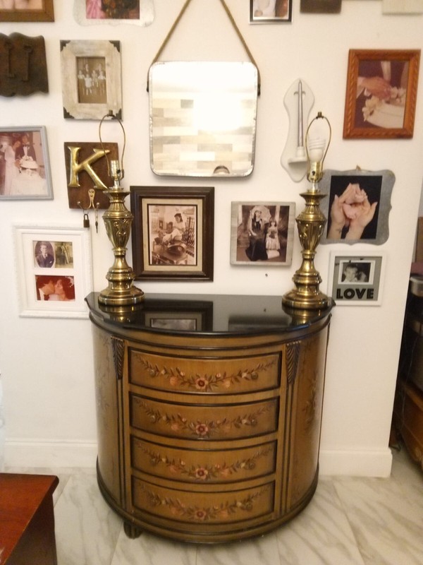 Floral Hand Painted 4-Drawer Chest Demilune Console Cabinet