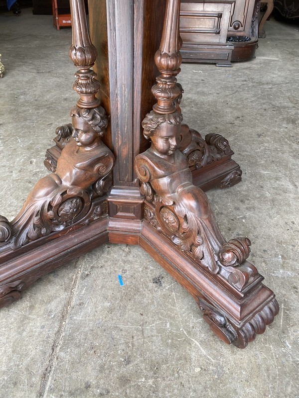 ROSEWOOD FIGURAL MARBLE TOP TABLE gallery