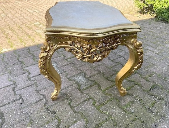 Coffee Table French Louis XVI Gold Beech Marble Vintage 1980s Elegant gallery