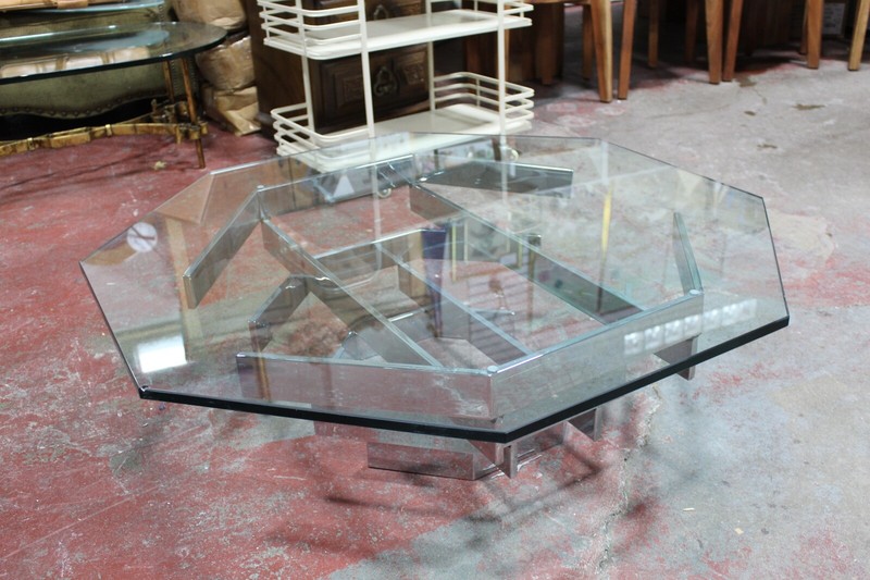 Paul Mayen Coffee Table Octogon Glass & Chrome 1960's Mid Century Modern gallery