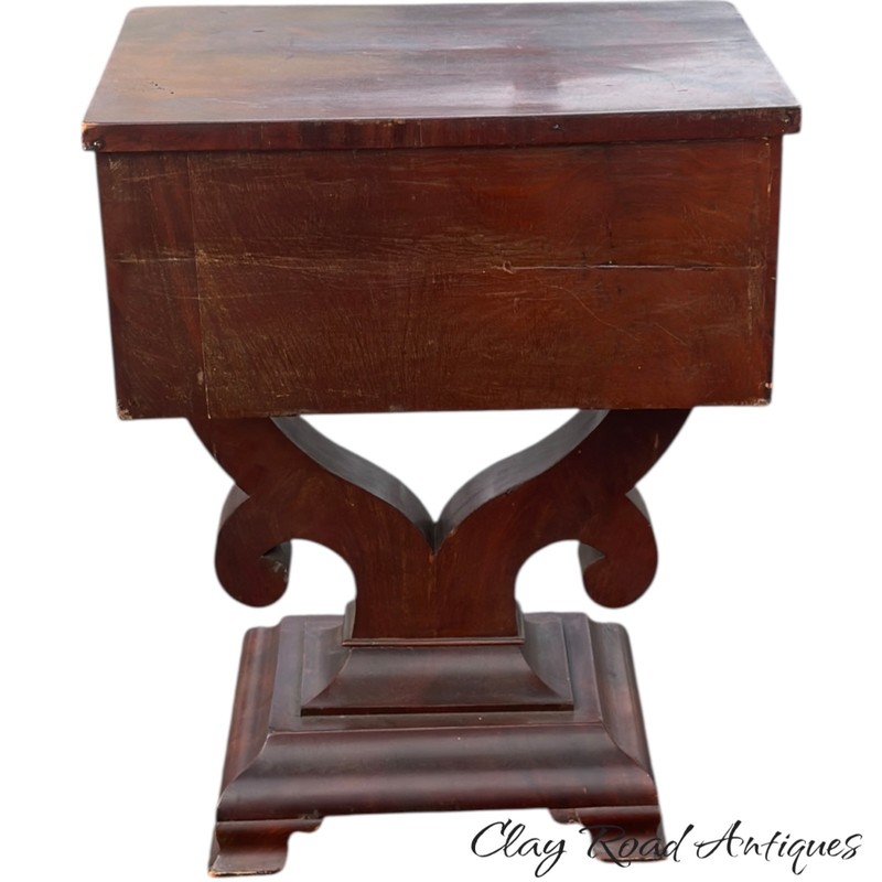 Antique empire table end stand flame mahogany 1840 2 drawer work sewing gallery