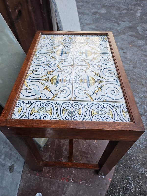 Vintage Mid Century Modern Reclaimed English Tile Top Side Table WITH HISTORY