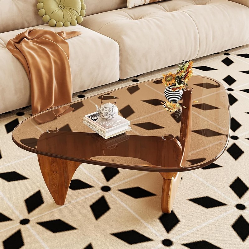 Coffee Table Modern Wood Glass Top Triangular Center Table Living Room gallery