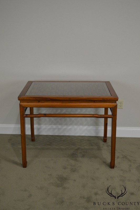 Vintage Chinese Lattice Work Table with Glass Top gallery