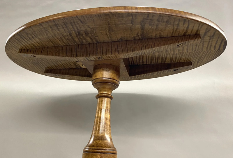 Custom Tiger Maple Oval Candle Stand with Tripod Legs and Spade Feet gallery
