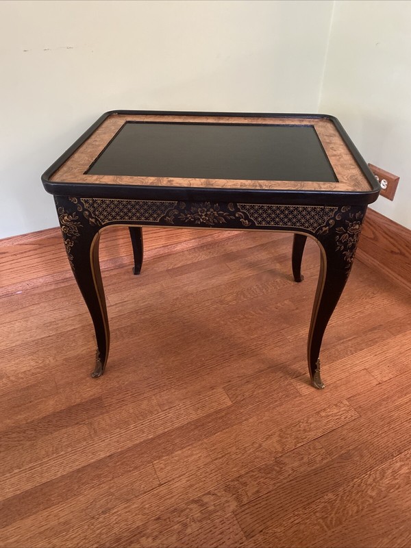 1982 Drexel Heritage ET Cetera Chinoiserie End Table Black & Burl with Ormolu gallery
