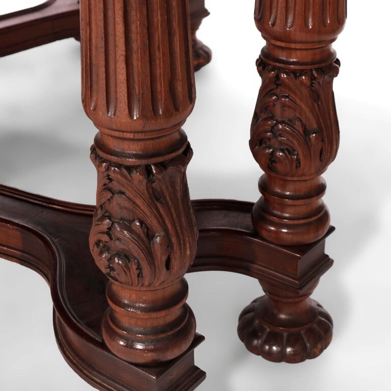 Antique Neoclassical Carved Walnut & Burl Dining Table Circa 1930 gallery