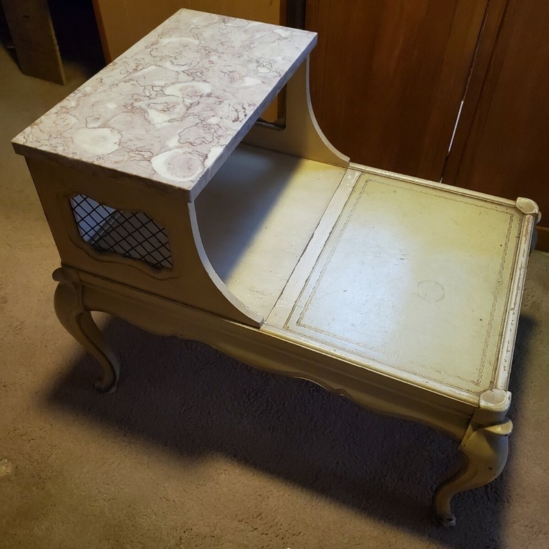 French Provincial Style 2 Tiered Step Side / End Table Marble Top Shabby Chic gallery