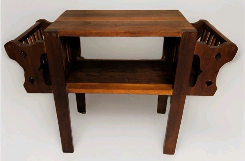 Vtg Wood End Table Magazine Rack Bookshelf Handmade Mid Century Wood Peg 2 Tier