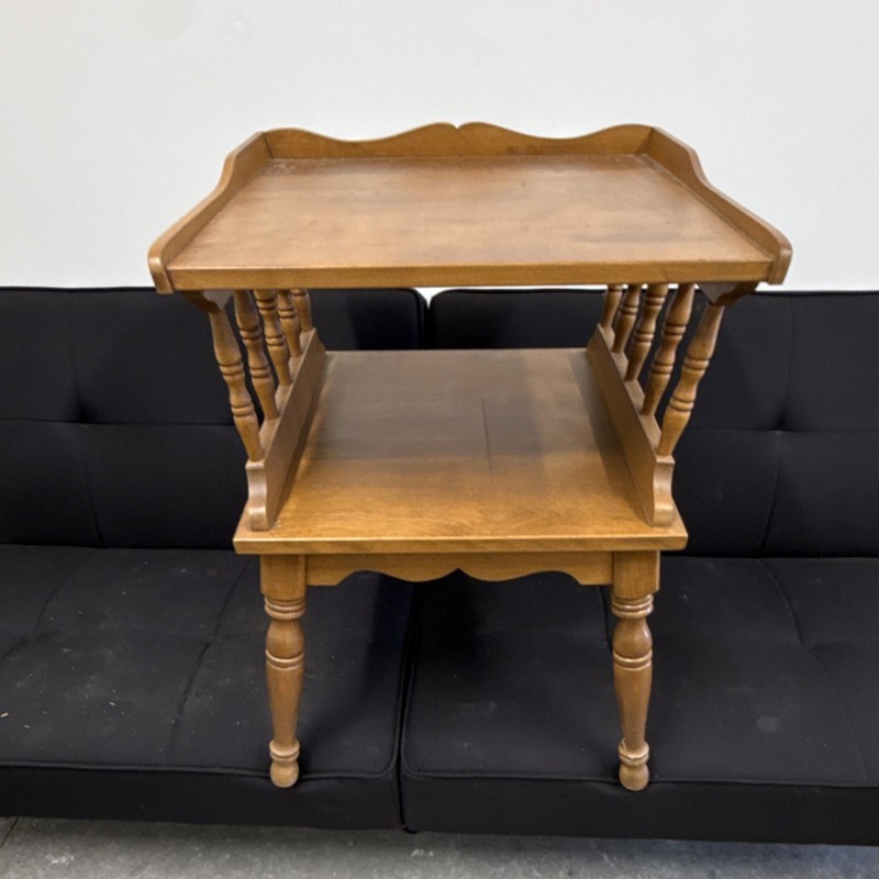 Antique Wooden Two-Tier Rectangle Side Table with Spindle Legs & Shelf, Brown gallery