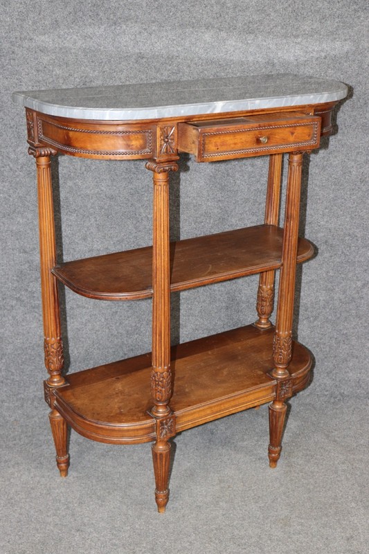 Louis XVI Style French Walnut Marble Top 3 Tier Console Table gallery