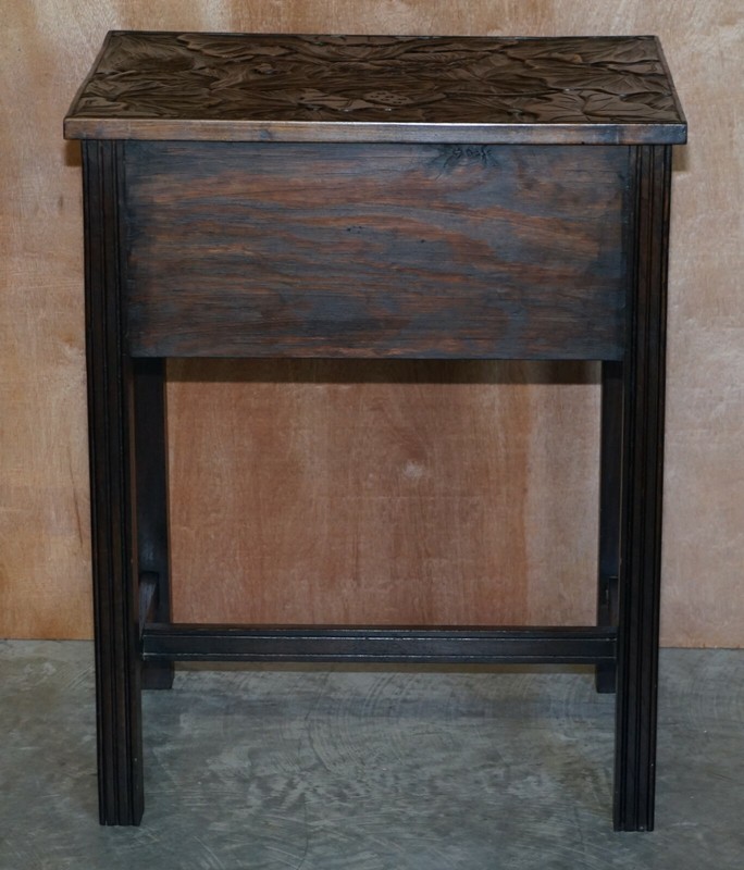 CIRCA 1905 LIBERTY'S LONDON JAPANESE HAND CARVED SIDE LAMP TABLE CUTLERY DRAWERS gallery