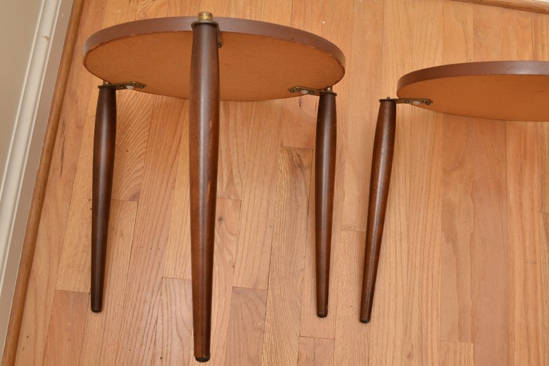 Mid-Century MCM Walnut Laminate Stacking Round Side Tables - Set of 2 gallery