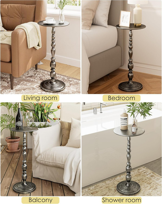 Art Deco Silver Side Table - 25" Accent Table in Polished Brass Finish gallery