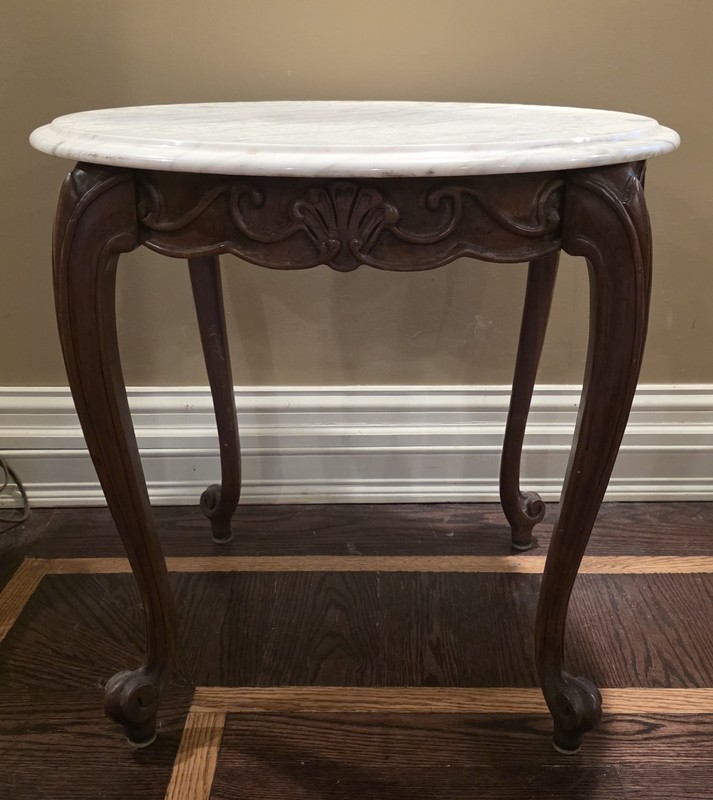 VICTORIAN STYLE MARBLE TOP MADE IN ITALY SOLID WOOD SMALL END TABLE 24" gallery