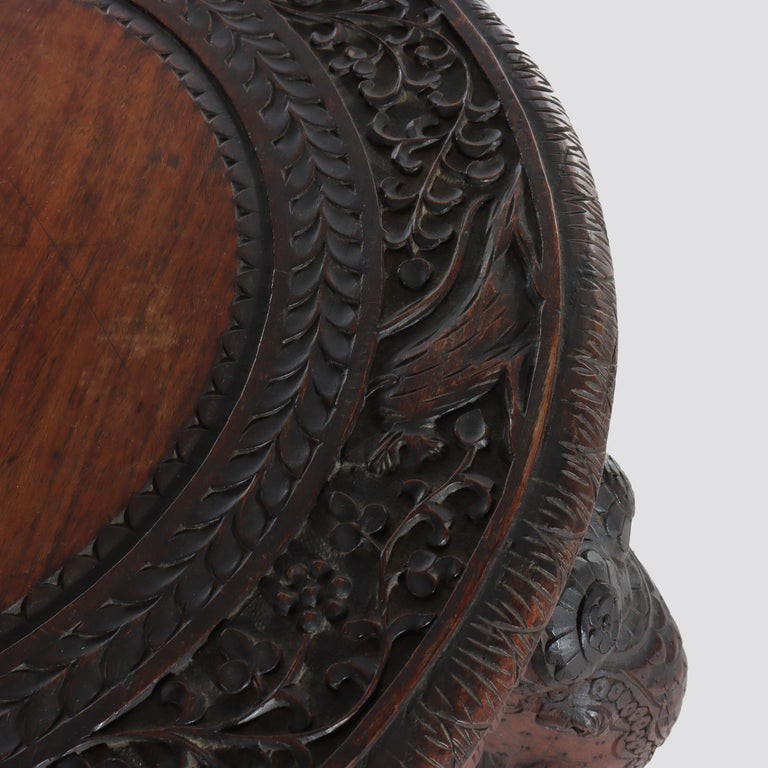 Antique Anglo Indian Figural Carved Rosewood Side Table With Elephants & Figure gallery