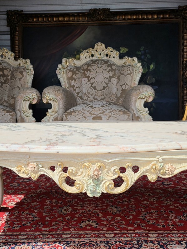 Vintage Italian Silik Style Hand Painted Coffee Table- Marble Top gallery