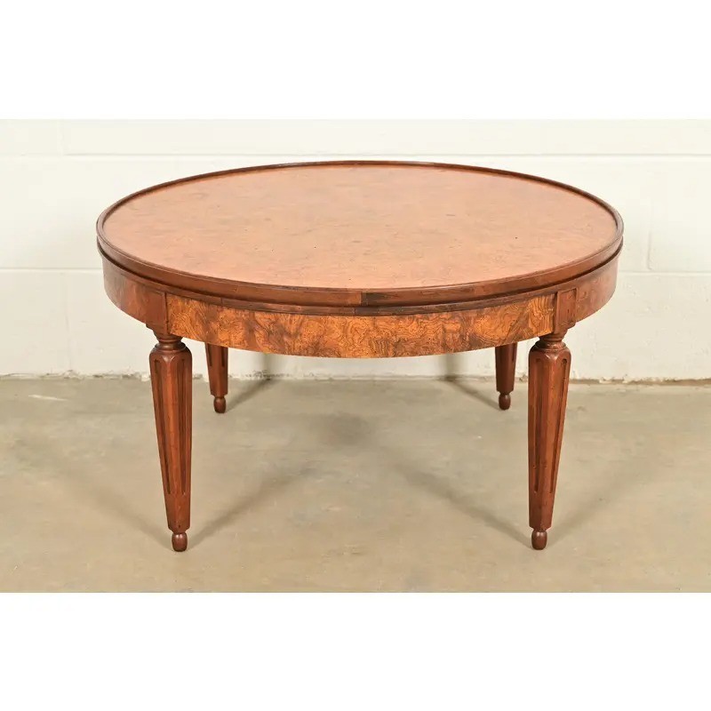 Baker Furniture French Regency Louis XVI Burled Wood Coffee Table, Circa 1960s
