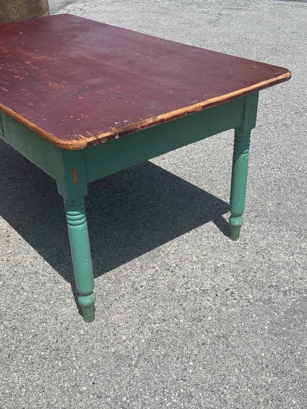 antique old paint large farm table country 1800s primitive tavern green red gallery