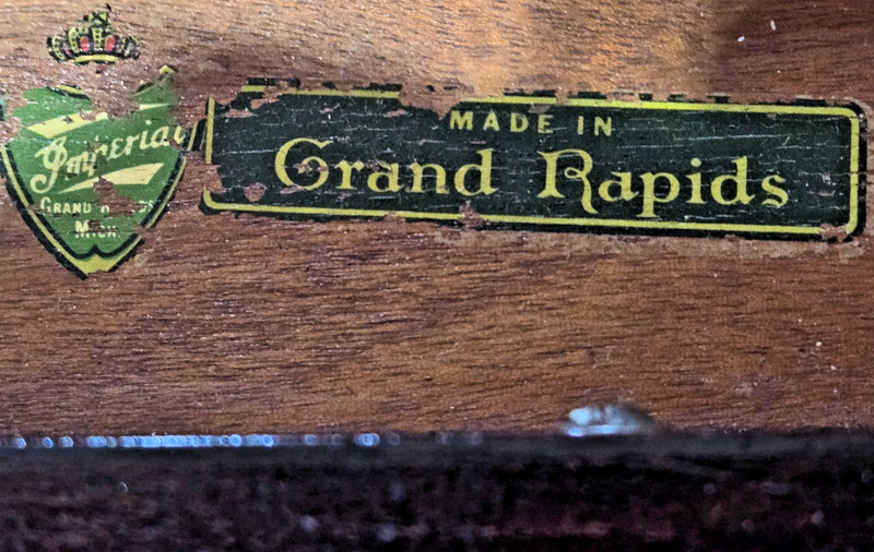 Antique Grand Rapids Imperial Side Table-with drawer- Hand Painted Floral on top gallery
