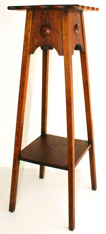 ANTIQUE ARTS AND CRAFTS OAK TABLE PEDESTAL PLANT STAND MINIMALIST TORCHERE 1900' gallery