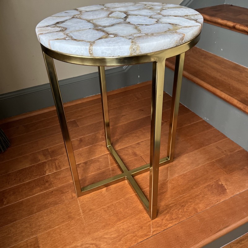Kravet Salida Round End Table With Natural White Agate Tabletop gallery