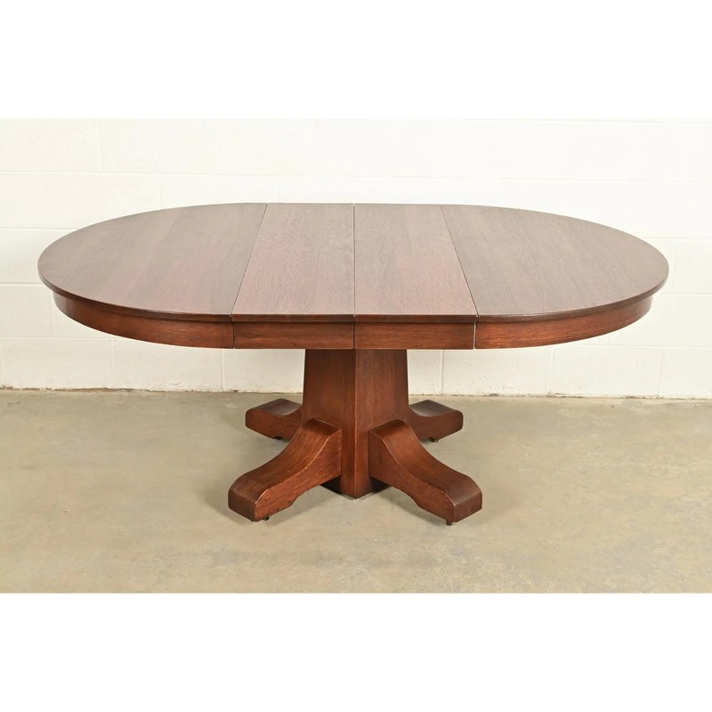 Stickley Brothers Style Antique Mission Oak Arts & Crafts Pedestal Dining Table gallery