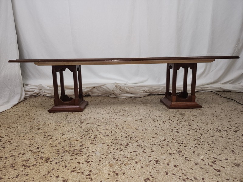 Vintage Coffee Table Unusual Divided Travertine Harvey Probber? Double Pedestal gallery