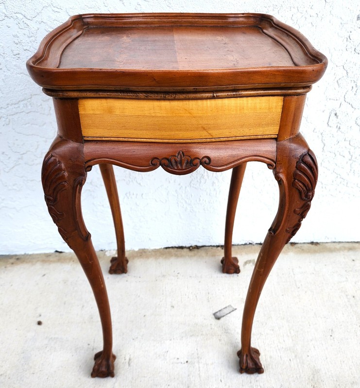Antique Accent Table French Side Lamp Solid Wood Burl Top gallery