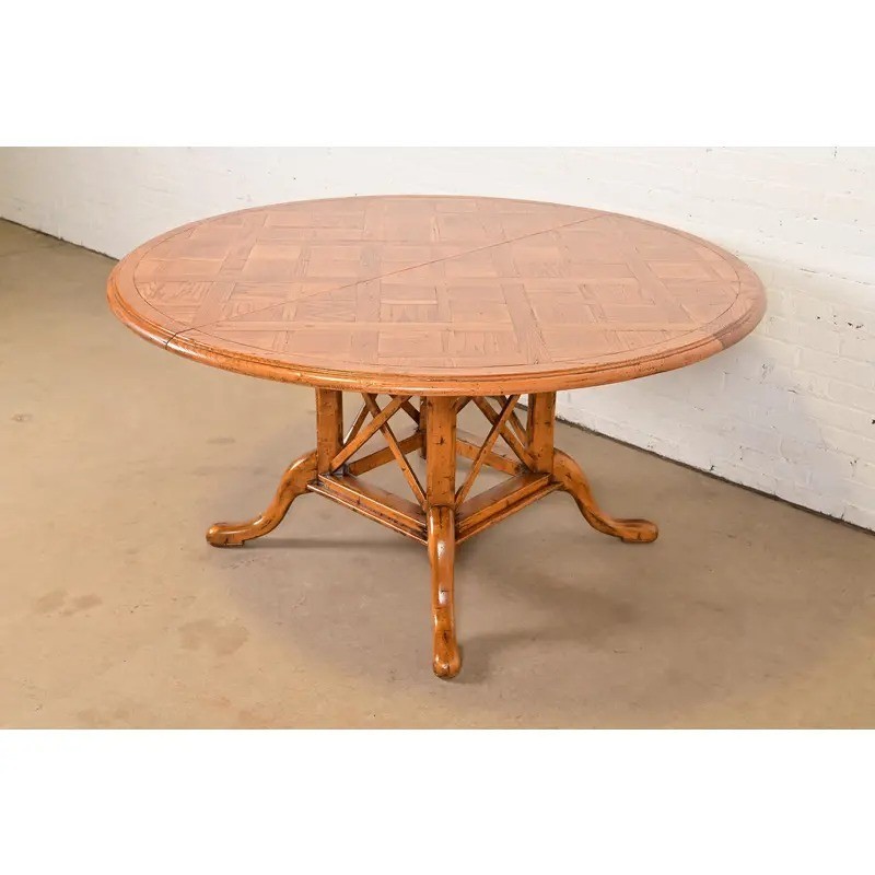 Guy Chaddock English Country Rustic Oak Pedestal Extension Dining Table gallery