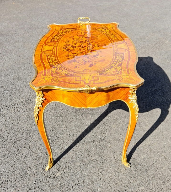 Marquetry French style tea table gallery