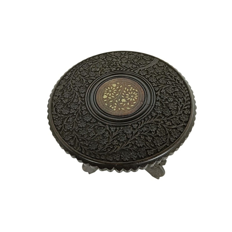Vintage Asian Carved Foldable Wood Inlay Pedestal Side Table gallery