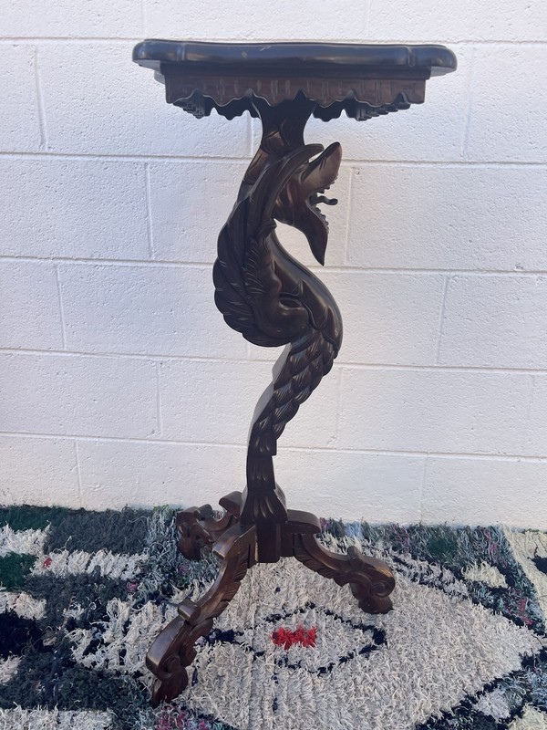 VINTAGE ORNATE WOOD CARVED DRAGON TABLE GOTHIC 43” TALL WALNUT gallery