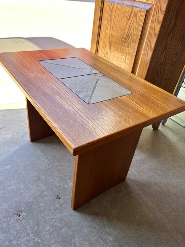 Scandinavian Modern Teak Rectangular Side End Table Tile Insert by Gangso Mobler