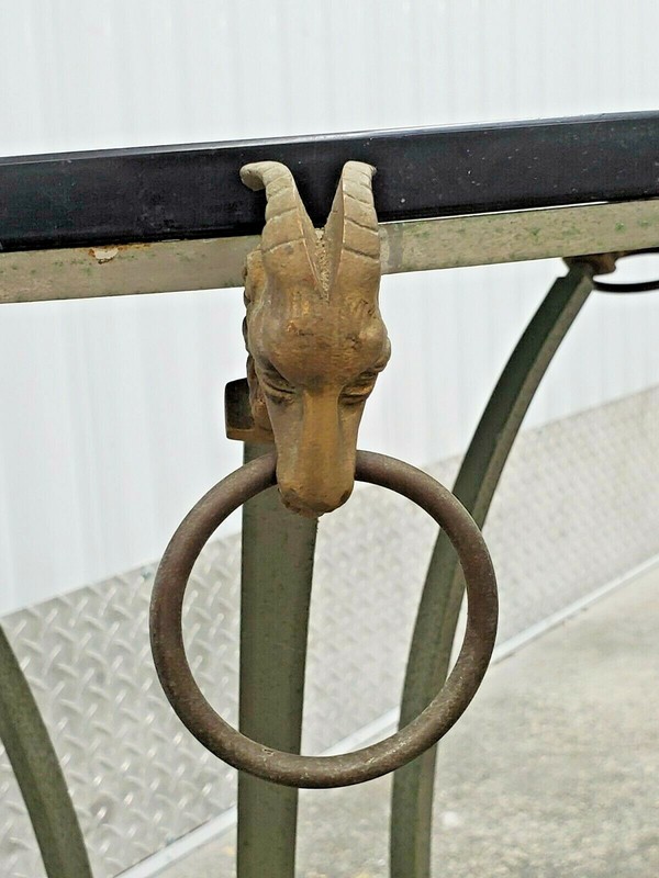 VINTAGE NEOCLASSICAL MARBLE TOP STEEL RAMS HEAD TABLE WITH HAIRY PAW FEET gallery