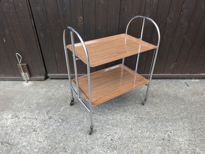 Dinette Serving Cart Tea Cart Table Side Table Walnut Bar Chrome 70s WOW 11 gallery