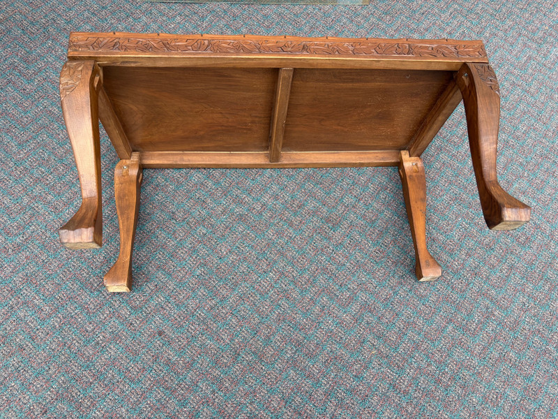 67733 Hand-Carved Coffee Table with Glass Top and Floral Design gallery