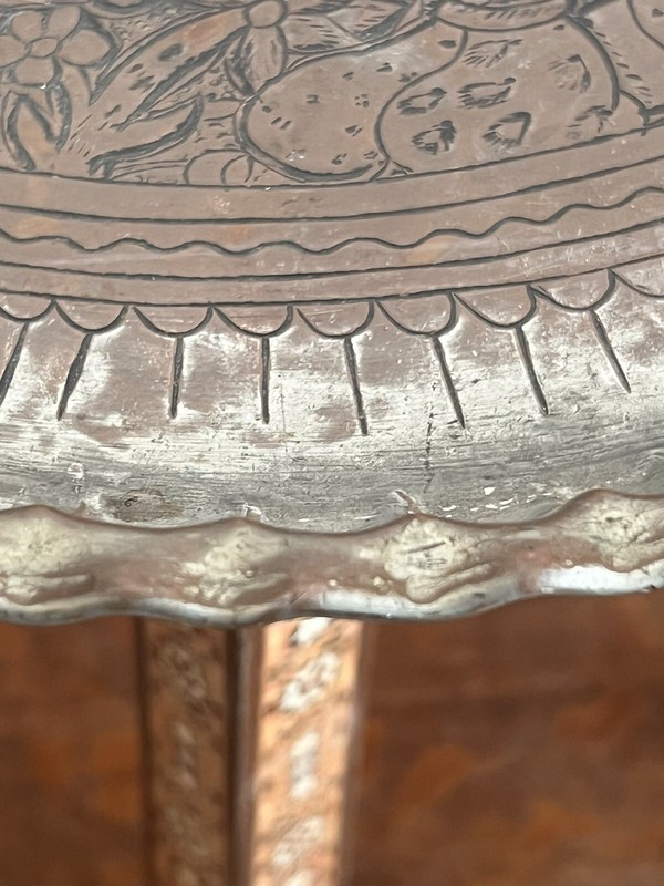 Moorish Brass Tray Table on Inlaid Folding Stand Vintage gallery