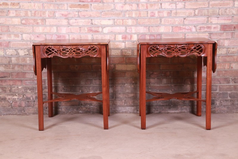 Baker Furniture Historic Charleston Chippendale Carved Mahogany Pembroke Tables gallery