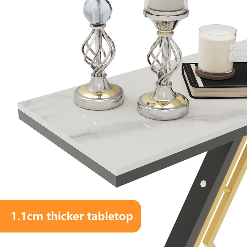 Marble Console Table Entryway Table with Geometric Metal Base for Living Room gallery