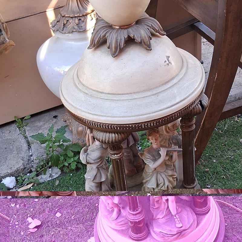 Victorian Antique Round Accent Table with Carved Figures Wood Resin