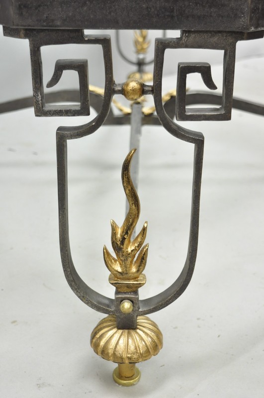 Vintage French Neoclassical Large Wrought Iron & Glass "Flame" Coffee Table gallery