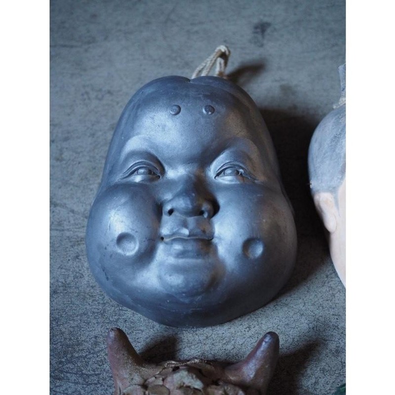 Japanese Ceramic Display Mask Set 4 Mid-Showa Koro-ten Used H1465 gallery