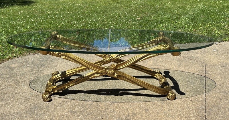 Vintage Francisco Hurtado Spanish Regency Giltwood Coffee Cocktail Table Glass gallery