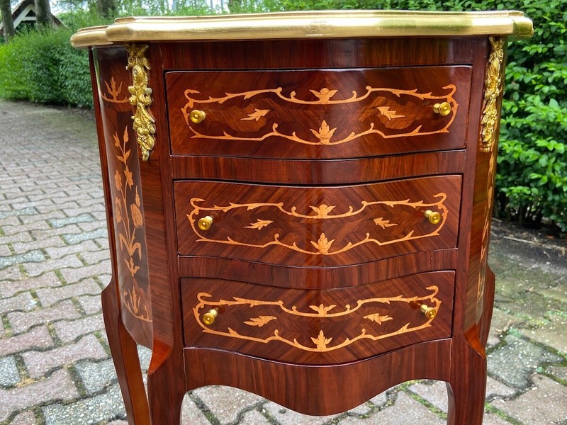 Night Stands Commodes Pair French Louis XVI Mahogany Inlay Vintage Set of 2. gallery