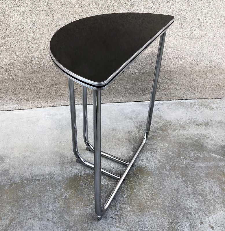 Bauhaus Chrome and Black Laminate Console Table by Royalchrome, Circa 1930s gallery