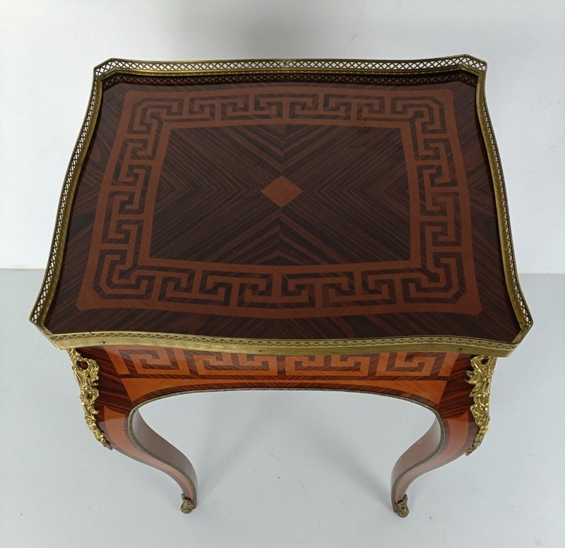 Italian Table Inlay Brass trims Vintage Louis XV style Wood Stunning marquetry e gallery
